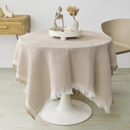 Herbstliche Tischdekoration, quadratische kleine Tischdecke aus Baumwolle/Tischdecke mit Fransen/Kaffeetischdecken/Beistelltischdecken für die Tischdekoration (130 x 130 cm/Khaki) von UJNHGQ
