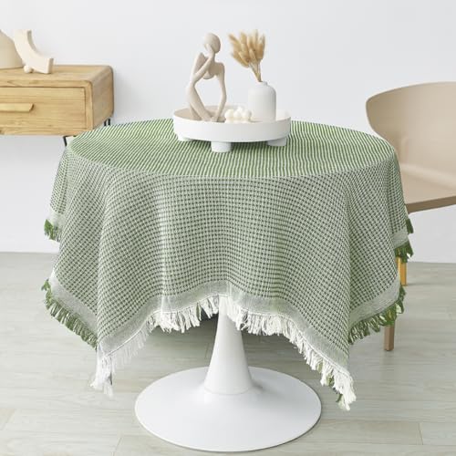 Herbstliche Tischdekoration, quadratische kleine Tischdecke aus Baumwolle/Tischdecke mit Fransen/Kaffeetischdecken/Beistelltischdecken für die Tischdekoration (130 x 130 cm/hellgrün) von UJNHGQ