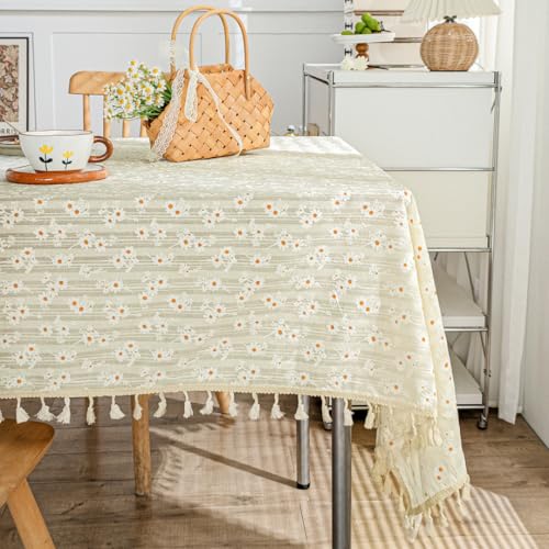 Kleine Tischdecke aus Baumwolle mit Gänseblümchenmuster und Blumenmuster und Quasten, Teetischdekoration, rechteckige Tischdecke für Küche, Hochzeit, Esszimmer (90 x 140 cm/gelb geblümt) von UJNHGQ
