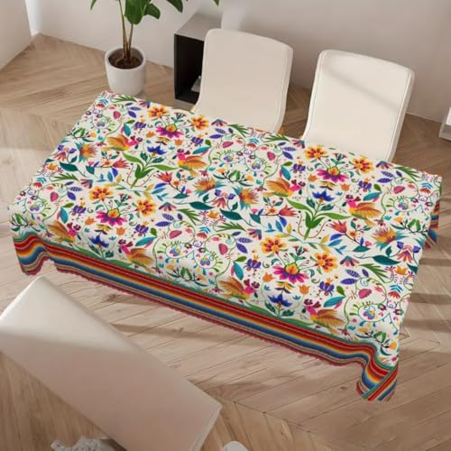 Rechteckige Tischdecke im Blumen- und Vogelstil, Partydekoration, bunt gestreifte Tischdecken aus Polyester für Tischdekoration (140 x 200 cm/01) von UJNHGQ