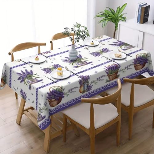 Rechteckige Tischdecke mit Schmetterlingsmotiv, Lavendel, für Hochzeiten, Partys, Heimdekoration, Sommer-Tischdecken aus Polyester mit Blumenmuster (100 x 160 cm/01) von UJNHGQ