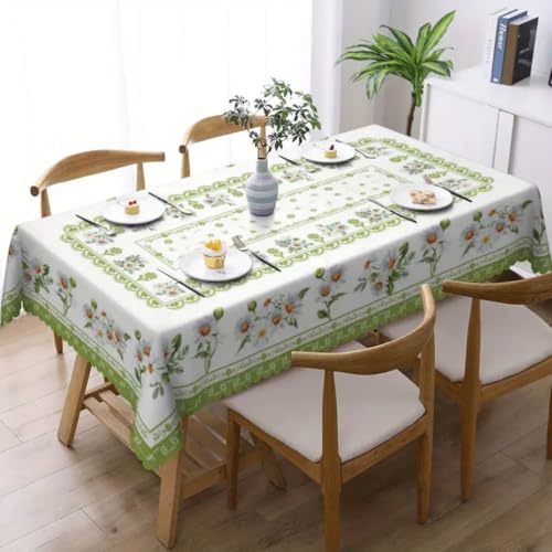 Rechteckige Tischdecke mit grünem Gänseblümchen-Muster, Bedruckt, für Hochzeiten, Partys, Dekoration, waschbar, für Küche und Esszimmer, Polyester, Heimdekoration (140 x 180 cm/01) von UJNHGQ