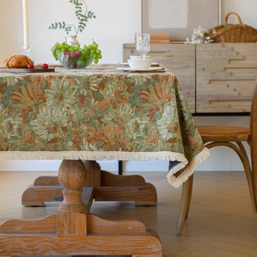 Rote Tischdecke, Exquisite Tischdecken mit Quasten, rustikale Bauernhaus-Tischdecke für Zuhause, Feiertage, Bankette, Esszimmerdekoration (90 x 90 cm/D) von UJNHGQ