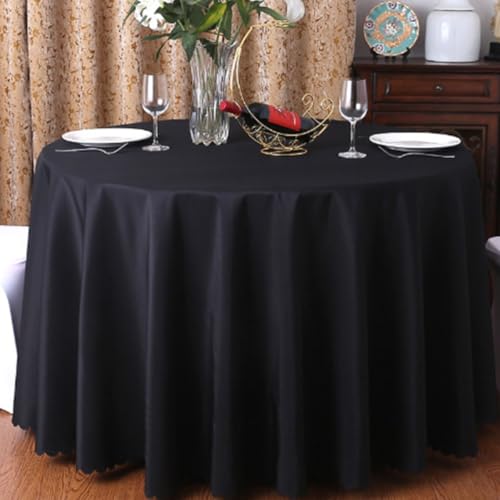 Runde Tischdecke aus Polyester für Restaurants, Hotels und Hochzeitsorte (220 cm rund/schwarz) von UJNHGQ