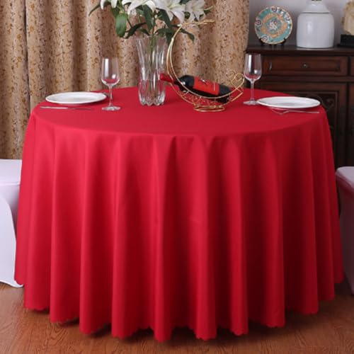 Runde Tischdecke aus Polyester für Restaurants, Hotels und Hochzeitsorte (90 cm rund/rot) von UJNHGQ