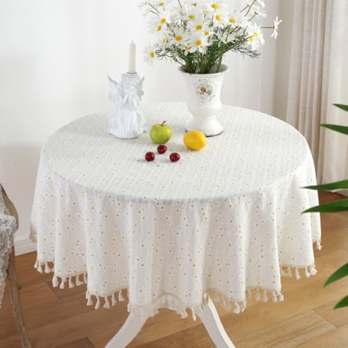 Runde Tischdecke mit Blumenmuster und Quaste, geeignet als Küchendekoration/für Esstische im Innen- und Außenbereich/Partys (Durchmesser 60 cm/A) von UJNHGQ