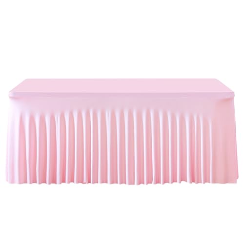 Spandex-Tischdecke, elastische Stretch-Tischdecke für 6-Fuß-Rechtecktische, waschbarer Tischdeckenrock für Hochzeiten, Partys (8FT(243x76x76cm)/1pc pink) von UJNHGQ