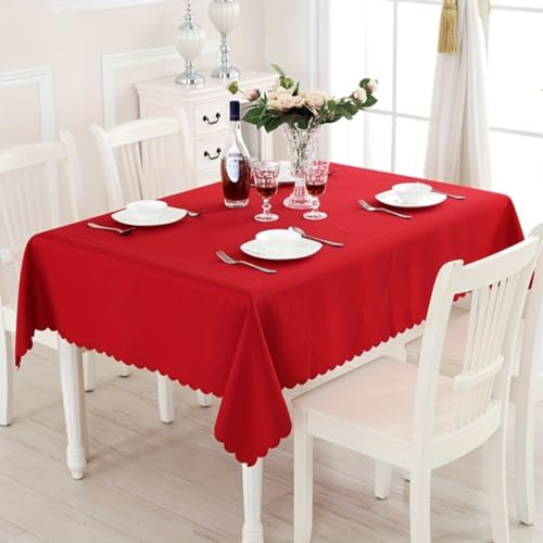 Tischdecke aus 100% Polyester, für Küche, Restaurant, Party, Feiertags-Tischdekoration, einfarbige Tischdecke, Naturstoff (150 x 150 cm/rot) von UJNHGQ