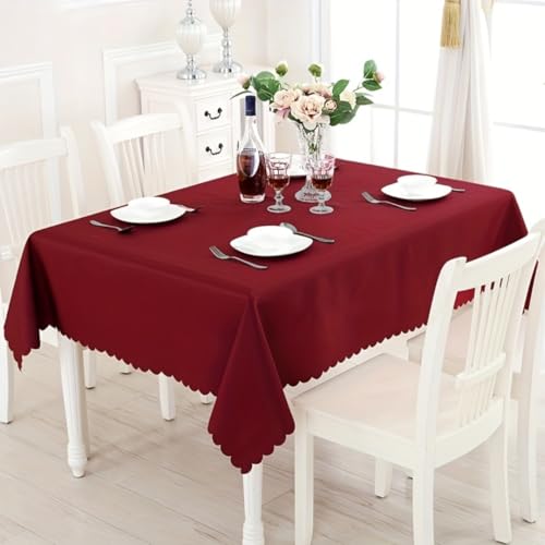 Tischdecke aus 100% Polyester, für Küche, Restaurant, Party, Feiertags-Tischdekoration, einfarbige Tischdecke, Naturstoff (150 x 210 cm/Weinrot) von UJNHGQ