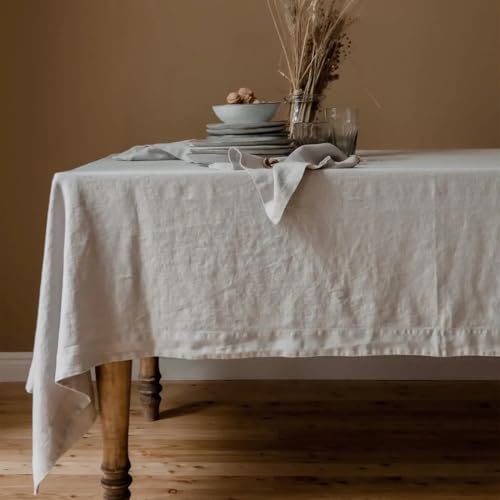 Tischdecke aus 100% steingewaschenem Leinen in Volltonfarbe, Tischdecke aus natürlichem Stoff, für Küche, Esszimmer, Party, Feiertage, Tischdekoration (135 x 220 cm/hellgrau) von UJNHGQ