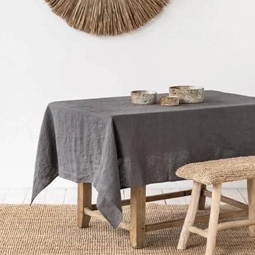 Tischdecke aus 100% steingewaschenem Leinen in Volltonfarbe, Tischdecke aus natürlichem Stoff, für Küche, Esszimmer, Party, Feiertage, Tischdekoration (135 x 260 cm/dunkelgrau) von UJNHGQ