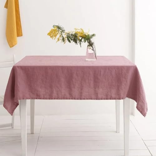 Tischdecke aus 100% steingewaschenem Leinen in Volltonfarbe, Tischdecke aus natürlichem Stoff, für die Tischdekoration in Küche, Esszimmer, Party, Urlaub (180 x 200 cm/gräulich-lila) von UJNHGQ
