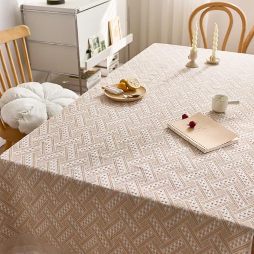Tischdecke aus Baumwollleinen, rustikale quadratische Tischdecken im Bauernhausstil, Tischdecken aus Sackleinen mit Quaste für Küche, Esszimmer, Picknick, Hochzeit (130 x 180 cm/Khaki) von UJNHGQ