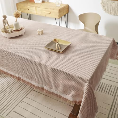 Tischdecke aus Baumwollleinen, rustikale quadratische Tischdecken im Bauernhausstil, Tischdecken aus Sackleinen mit Quaste für Küche, Esszimmer, Picknick, Hochzeit (90 x 180 cm/Khaki) von UJNHGQ