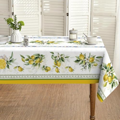 Tischdecke aus Polyester mit Zitronen-Blumenmuster, für Frühling und Sommer, Urlaubs- und Partydekoration, wiederverwendbar, Blumen und Blätter, rechteckig, Heimdekoration (140 x 200 cm/01) von UJNHGQ