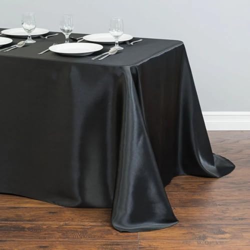 Tischdecke aus Satin, Tischdecke, Überzug für Geburtstag, Hochzeit, Bankett, Restaurant, Festival, Party (145 x 200 cm/Schwarz) von UJNHGQ