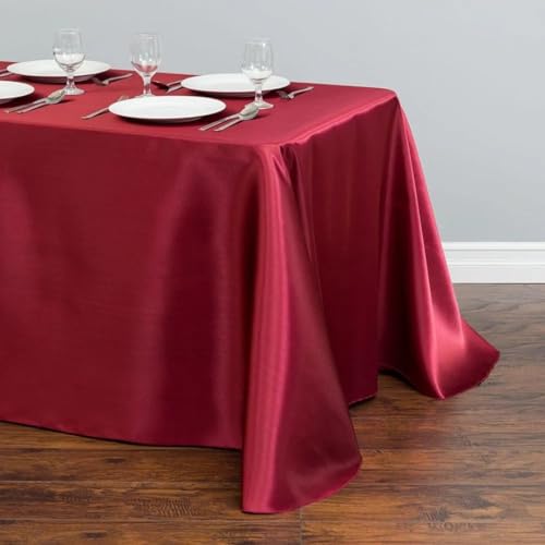 Tischdecke aus Satin, Tischdecke, Überzug für Geburtstag, Hochzeit, Bankett, Restaurant, Festival, Party (145 x 220 cm, Weinrot) von UJNHGQ
