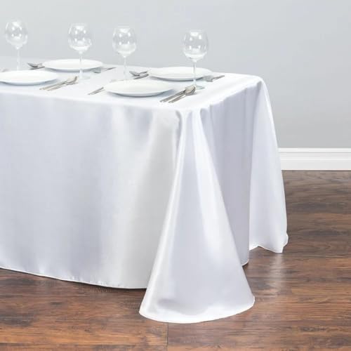 Tischdecke aus Satin, Tischdecke, Überzug für Geburtstag, Hochzeit, Bankett, Restaurant, Festival, Party (145 x 220 cm/weiß) von UJNHGQ