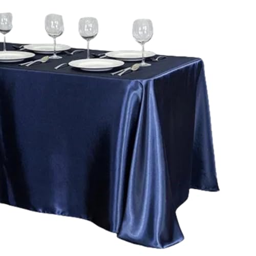 Tischdecke aus Satin, Tischdecke, Überzug für Geburtstag, Hochzeit, Bankett, Restaurant, Festival, Party (145 x 300 cm/Dunkelblau) von UJNHGQ