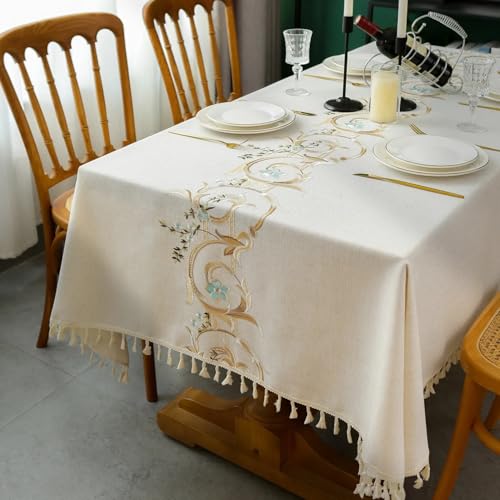 Tischdecken für rechteckige Tische, Tischdecke aus Baumwollleinen, Esstischdecke im Landhausstil, Tischdecken aus weichem Stoff mit Quasten (110 x 170 cm/P) von UJNHGQ