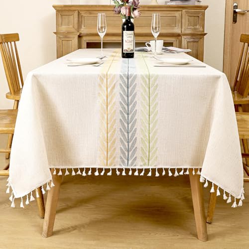 Tischdecken für rechteckige Tische, Tischdecke aus Baumwollleinen, Esstischdecke im Landhausstil, Tischdecken aus weichem Stoff mit Quasten (140 x 140 cm/T) von UJNHGQ