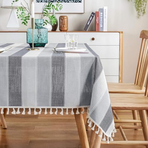 Tischdecken für rechteckige Tische, Tischdecke aus Baumwollleinen, Esstischdecke im Landhausstil, Tischdecken aus weichem Stoff mit Quasten (140 x 200 cm/B) von UJNHGQ