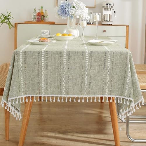 Tischdecken für rechteckige Tische, Tischdecke aus Baumwollleinen, Esstischdecke im Landhausstil, Tischdecken aus weichem Stoff mit Quasten (90 x 90 cm/D) von UJNHGQ