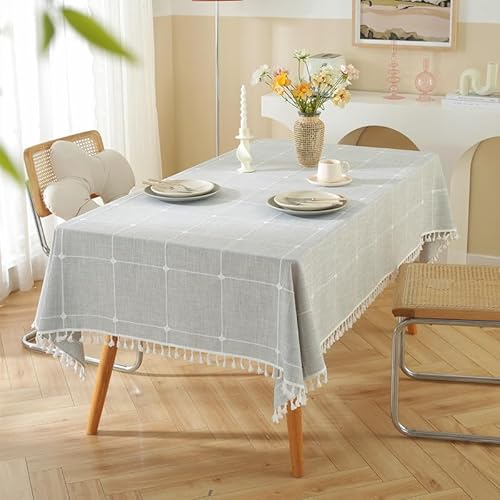 Tischdecken für rechteckige Tische, Tischdecke aus Baumwollleinen, Esstischdecke im Landhausstil, Tischdecken aus weichem Stoff mit Quasten (90 x 90 cm/H) von UJNHGQ