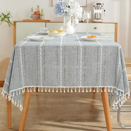 Tischdecken für rechteckige Tische, Tischdecke aus Baumwollleinen im Landhausstil, Tischdecken aus weichem Stoff mit Quasten (140 x 140 cm/F) von UJNHGQ