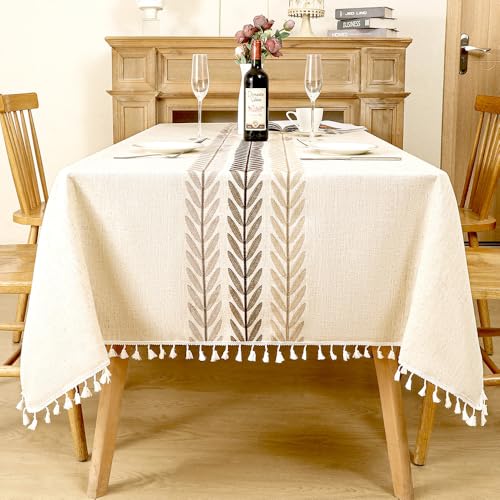 Tischdecken für rechteckige Tische, Tischdecke aus Baumwollleinen im Landhausstil, Tischdecken aus weichem Stoff mit Quasten (140 x 200 cm/R) von UJNHGQ