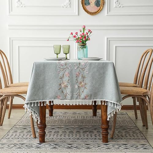 Tischdecken für rechteckige Tische, Tischdecke aus Baumwollleinen im Landhausstil, Tischdecken aus weichem Stoff mit Quasten (140 x 220 cm/O) von UJNHGQ