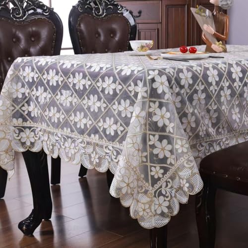 Tischläufer und Tischtuch, Designer-Tischdecke mit bestickter Spitze, Häkel-Tischdecke, Elegante rustikale Tischdekoration mit Blumenmuster, Stuhlhusse (135 x 200/A) von UJNHGQ