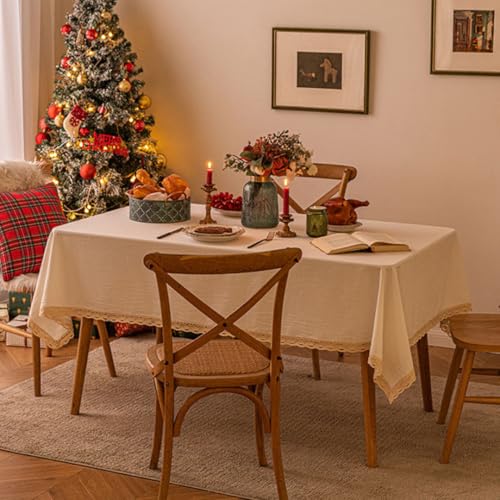 UJNHGQ Schlichte und Elegante Falten, hautfreundliche und weiche Spitzentischdecke im Weihnachtsstil für den Esstisch (140 x 220 cm/hellgelb) von UJNHGQ