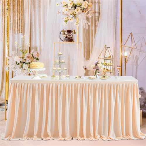 UJNHGQ Tischröcke für rechteckige Tische, Tischrock mit Rüschen für Partys, Geburtstage, Bankette, Partys, Hochzeiten, Brautpartys, Tischdekorationen (14 Fuß 78 x 427 cm/Champagner) von UJNHGQ