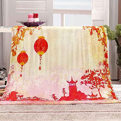 Japanischer Stil Kuscheldecke Flauschig Rote Laterne Decke 130x150 Weich & Warme 3D Druck Mikrofaser Flanell Fleecedecke Asiatische Landschaft Wohndecke kuscheldecken für Sofa Couch Bett von UJUJU