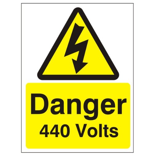 Schild "Danger 440 Volts", 150 mm x 200 mm, starrer Kunststoff von UK Safety Store