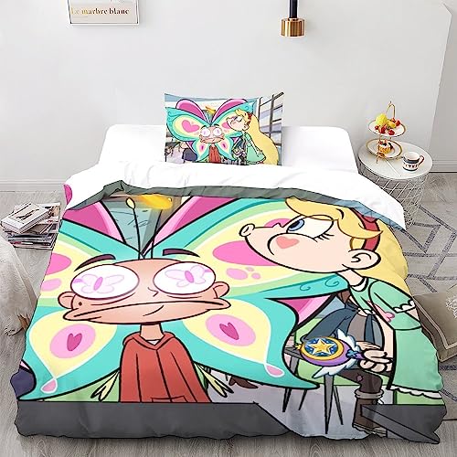 Star Vs. The Forces of Evil Und Langlebiges Cartoon-Animation Bettwäscheset Aus Weicher Mikrofaser - 3D-Print-Duvet-Cover-Sets Mit Verstecktem Reißverschluss Und Passenden Kissenbezügen Single（135x200 von UKALOU