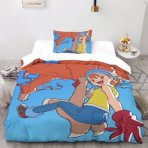 UKALOU Digimon Adventure Anime Bettbezug-Set Weiches Mikrofaser-Bettwäsche-Set Für Erwachsene Teenager Kinder 3 Stück Mit Reißverschluss Für Heimtextilien Single（135x200cm） von UKALOU