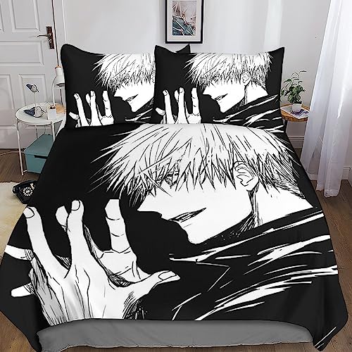 UKALOU Jujutsu Kaisen Gojo Satoru 3D Bettwäsche Set Drucken Betten Set Jugendliche Bettbezug Mit Mikrofaser Reißverschluss Schließung Kopfkissenbezug Weich Haltbar Atmungsaktive Double（200x200cm） von UKALOU