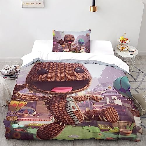 UKALOU Sackboy Premium 3-teiliges Bettwäsche-Set Mit 3D-Druck, Inklusive Deckenbezug Und Kissenbezügen, Weiche Mikrofaser Spiele Bettwäsche Für Einen Erholsamen Schlaf Single（135x200cm） von UKALOU