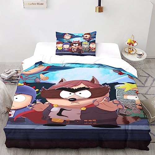 UKALOU South Park Premium 3-teiliges Bettwäsche-Set Mit 3D-Druck, Inklusive Deckenbezug Und Kissenbezügen, Weiche Mikrofaser Cartoon-Animation Bettwäsche Für Einen Erholsamen Schlaf Single（135x200cm） von UKALOU