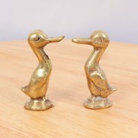 2 Deko/Buchstützen Wandschmuck || Ente Vogel Design Vintage Messing Massiv Set Aus Zwei Entenköpfen von UKAmobile