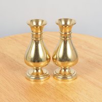 2 Kleine Vasen/Paar Aus Messing || Antikes Massives Schlichtes Design Zweier Set von UKAmobile