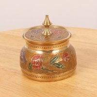 Dose Mit Deckel/Urne Aufbewahrungsbox || Florales Emaille-Design Vintage Massives Messing Emaille Glasur Farbe Gold, Lila, Rot, Grün von UKAmobile