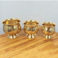 Drei Blumentöpfe/Eimer Set Mit Griffen Pflanzgefäße || Vintage Massive Messing Küche Garten Dekor Innendekor von UKAmobile