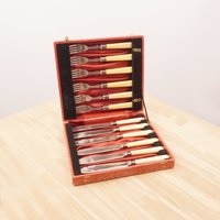 Gabel Und Messer 6Er Set || Epns/Versilbert Stoffinlay Sechser Lederbox Sterling Silber Firth Staybrite von UKAmobile