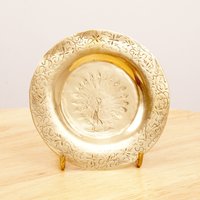 Handgemachte 10 cm Schale/Teller || Vintage Massives Messing Handgefertigtes Graviertes Pfauenbild in Der Mitte Und Florale Ornamente Rundherum von UKAmobile