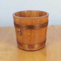 Holz Blumentopf/Behälter/Eimer || Vintage Massivholz Und Kupfer Einlegeplatte Aus Kunststoff von UKAmobile