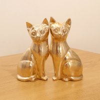 Katzen Statue/Wandbehang Set || Vintage Massives Messing Zwei Niedliche Katzenskulpturen von UKAmobile