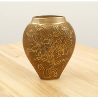 Massive Messing Vase || Emaille-Glasur Braune Blumen von UKAmobile